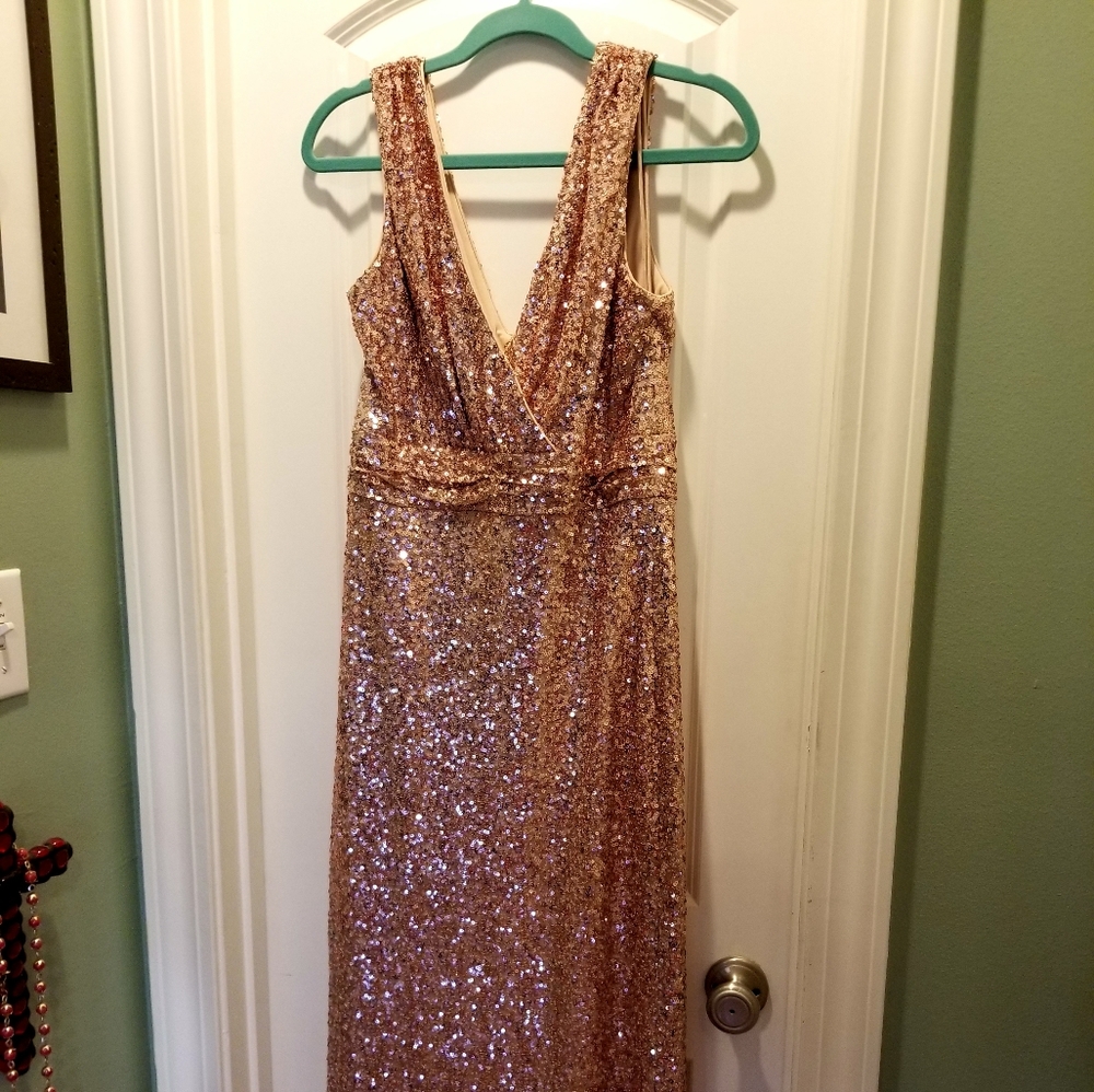 Rose gold sequin Mischka Badgley Belle gown